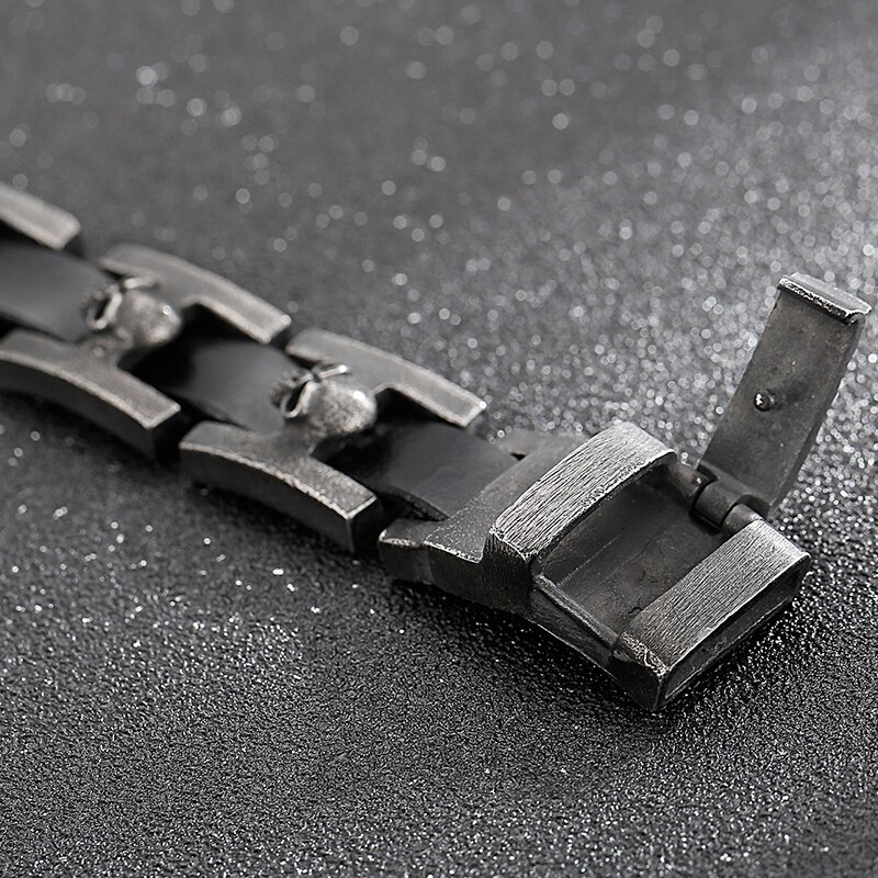 Bracelets en cuir pour hommes, tête de mort, boucle de ceinture, en acier inoxydable, grande taille 24/23CM