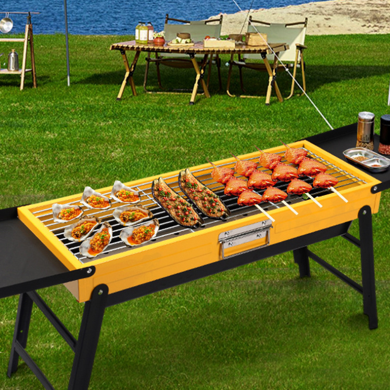 Campinggrill, sammenleggbar bærbar grill for utendørs, camping og gårdsplassgrill, med utvidet bordplate