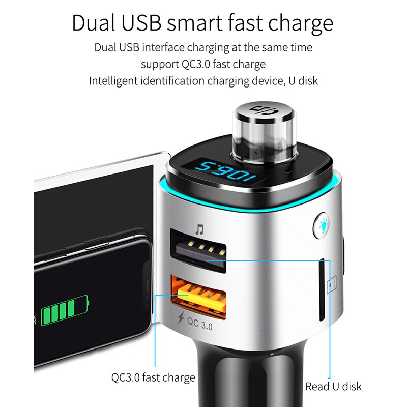 CDEN FM transmitter U disk lossless music player car mp3 player Bluetooth handsfree calling QC3.0 car charger atmosphere lights