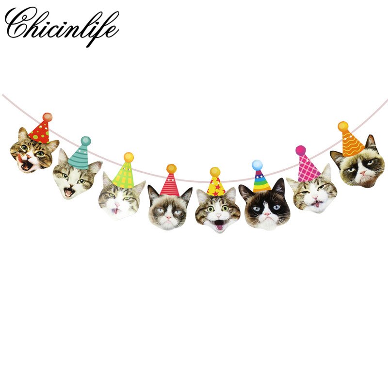 1Set Cute Pet Cats Paper Banner Bunting Garland Cat Pet Party Decoration For Home Birthday Flag Hanging Decor Supplies