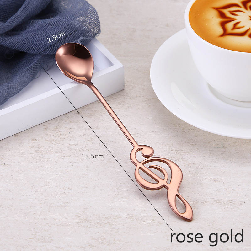 Utsökt porslin hållbar glass skopa efterrätt sked musiknoter 1 st kafferör skedar rostfritt stål: Rosa guld