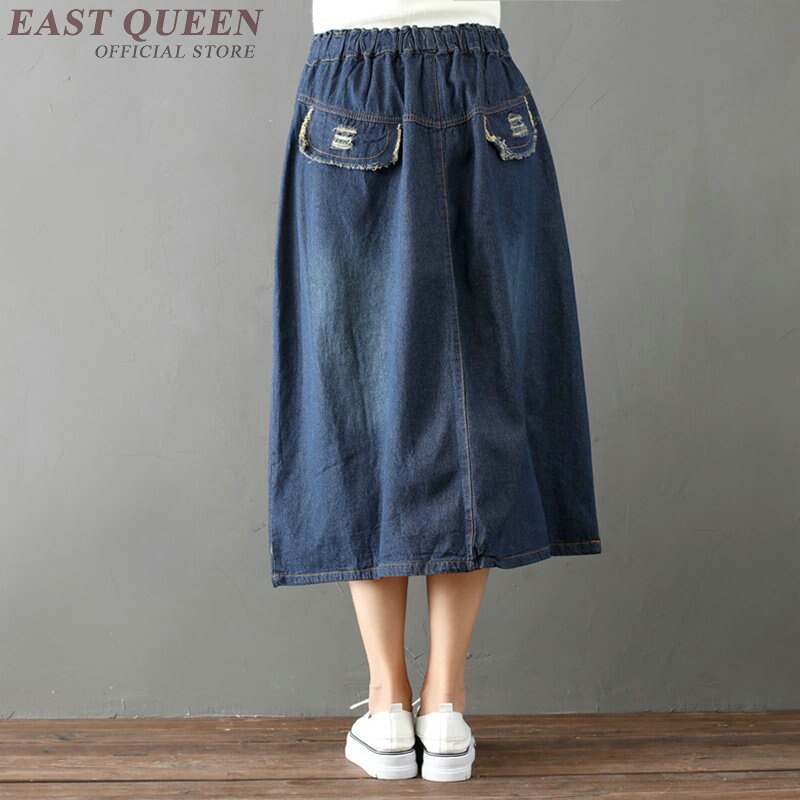 Chinese Style Denim Skirt Appliques Retro Women Sk...  Grandado