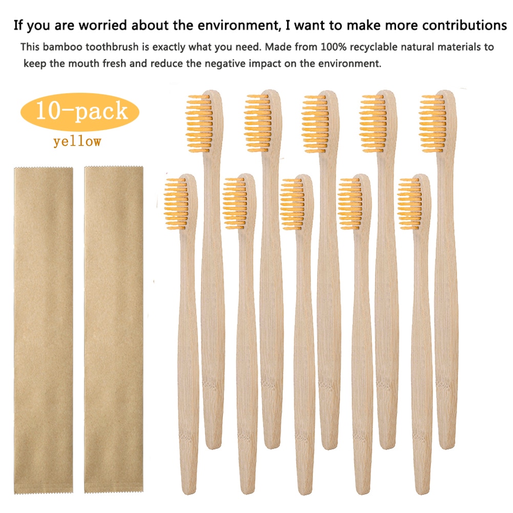 Bamboo Toothbrush with Paper Eco Friendly 10-Pack Soft Bristles Toothbrush Natural wooden and Eco-Friendly BPA Free Bristles: A3