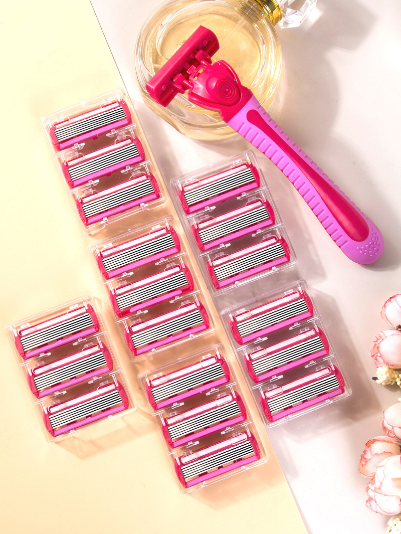 1 Handle + 18 Blades/ Women Manual Safety razor 6-Layer Stainless Steel Hair Removal Shaving Blades Replaceable Shaver Head