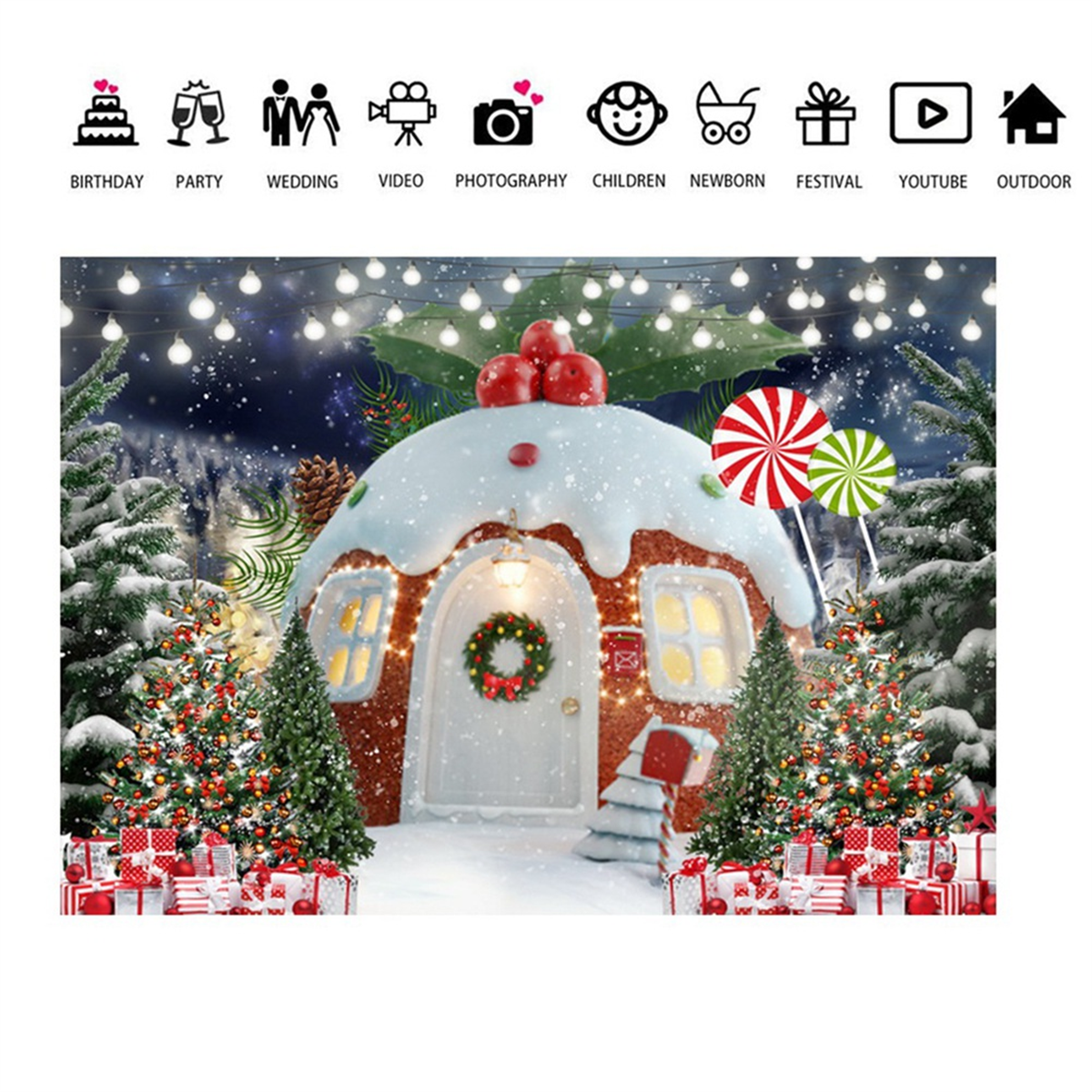 300X200cm Christmas Background Cloth Christmas Snow House Multifunctional Convenient Photography Background Cloths-Elect