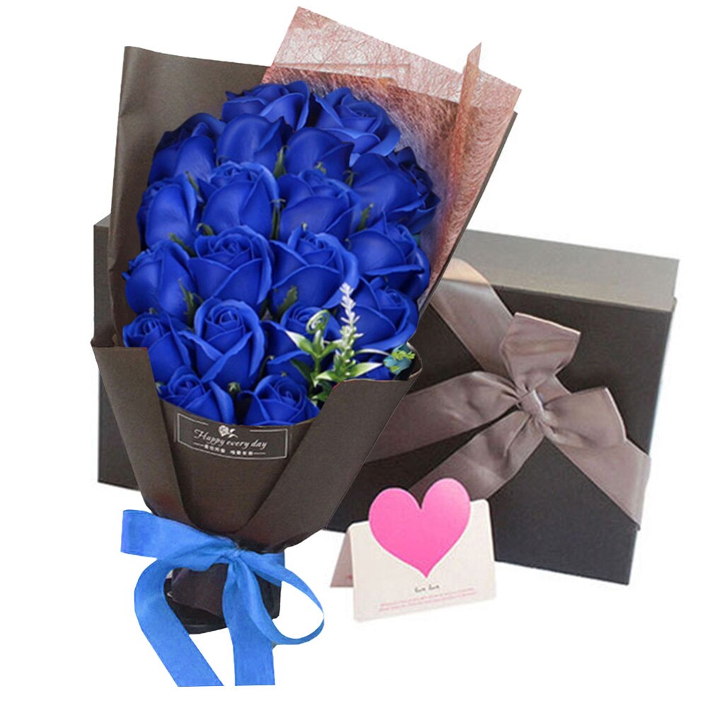 18Pcs Zeep Rose Bundel Boeket Festival Doos Zeep Kunstmatige Bloem Boeket Rose Bad Bloemblaadje Doos Valentijnsdag: Dark Blue