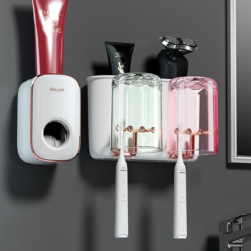 ECOCO – distributeur automatique de dentifrice à pression, accessoires de salle de bains, poinçon gratuit, ensemble de porte-brosse à dents, support de rangement mural: Figure 8