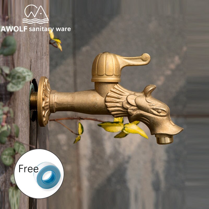 Robinet de jardin en plein air | Vadrouille à extension, robinet de piscine, robinet de campagne Antique en forme de Dragon, Art eau froide, robinet de lave-linge mural AF6143: Quick Open Switch