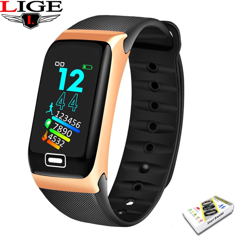 Smart Armband Hartslag Bloeddruk Waterdicht Smart Horloge Fitness Tracker Armband Hartslag Smartwatch Voor Android Ios: Golden black