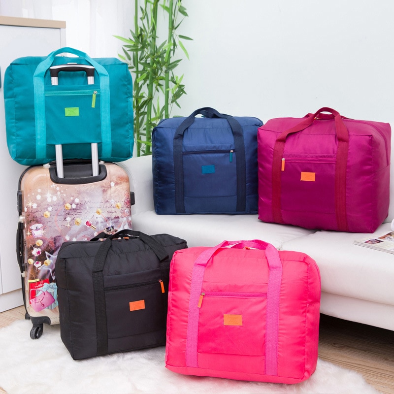 Travle bag blixtlås stor kapacitet nylon vikbar unisex bagage kläder sortering organisera väska