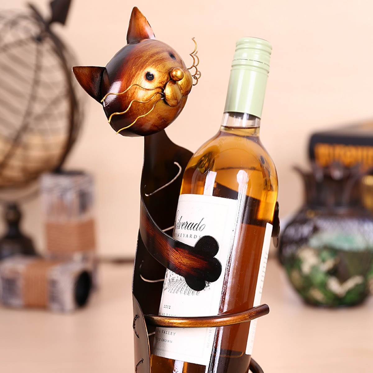 TOOARTS Kot stojak na wino pojemnik na wino półka na stół metalowa praktyczna rzeźba stojak na wino przechowywanie dekoracja wnętrz rzemiosło prezenty