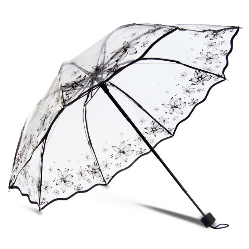 Paraguas de lluvia Multicolor para mujer, sombrilla transparente con estampado de flores de cerezo, mariposa Sakura, tres pliegues, 1 unidad: 03