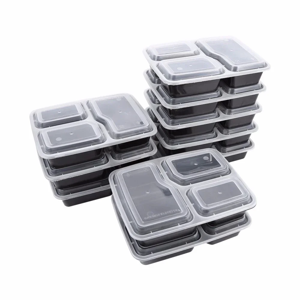 Plastic Herbruikbare Bento Box Meal Opslag Food Prep Lunchbox 3 Compartiment Herbruikbare Magnetronbakjes Thuis Lunchbox