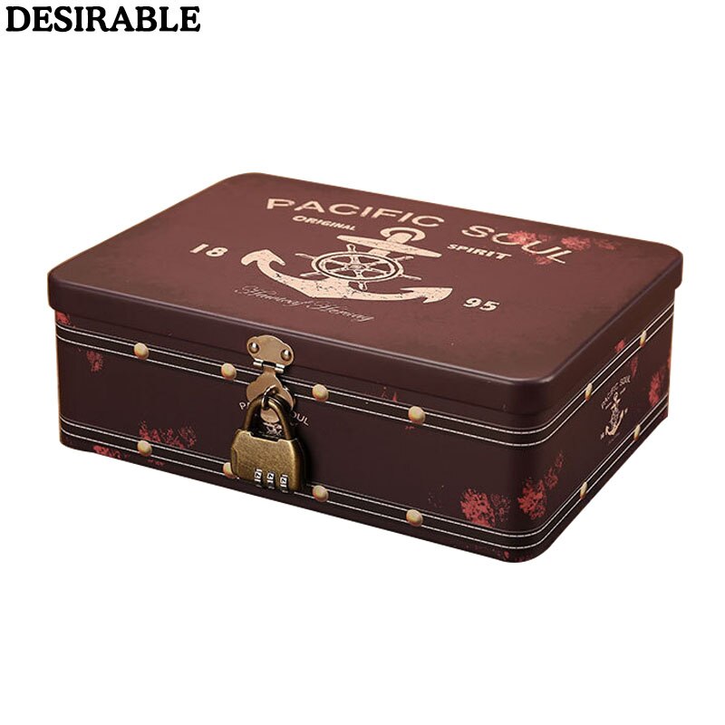 Large password lock Tin box jewelry card letter photo coin secret small souvenir storage box organizer printing metal case