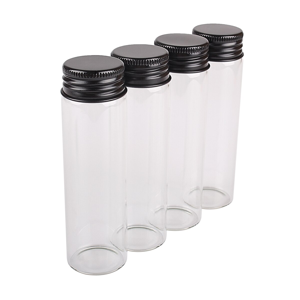 Frascos de vidrio con tapas de aluminio negras, botellas de poción, botellas de vidrio, vasos de vidrio para manualidades, 50ml, 30x100mm, 5 uds.