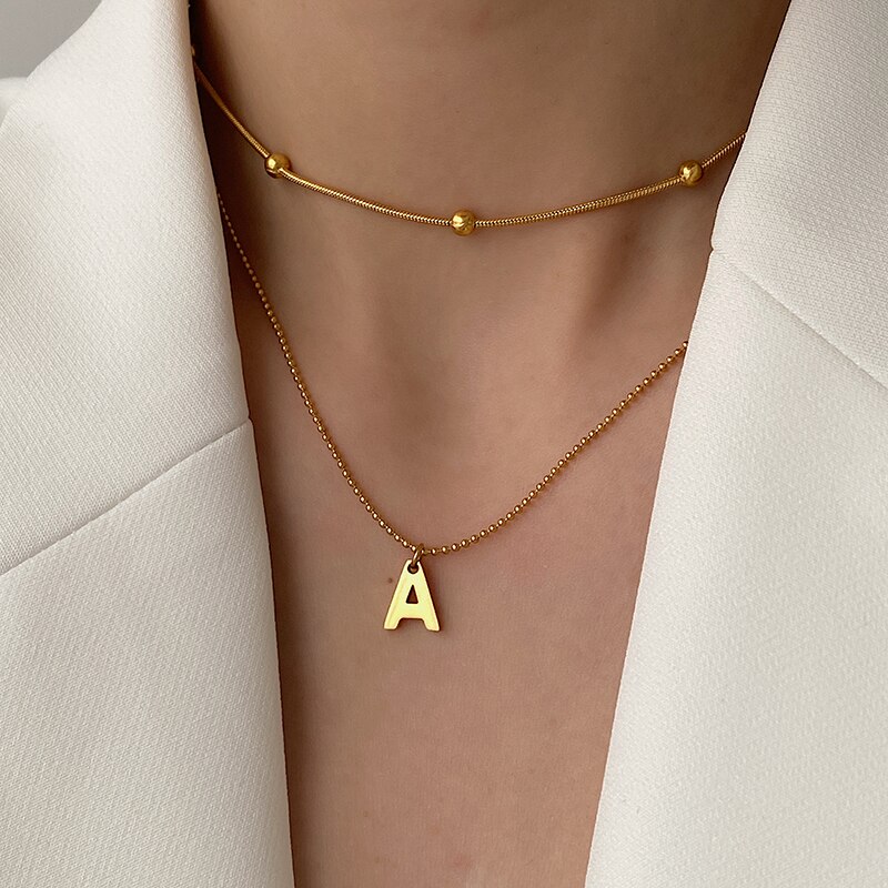 Huanzhi 2020 novo simples titânio aço pouco ouro cor contas de metal clavícula corrente colar para mulher gargantilha charme colar