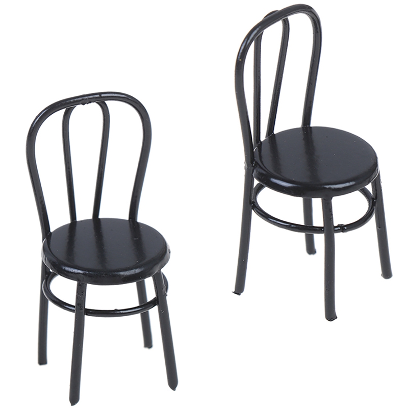2 Pcs Miniature Black Dining Chair 1:12 Scale Mini Metal Chairs for DIY Dollhouse Kitchen Furniture Decoration Toy