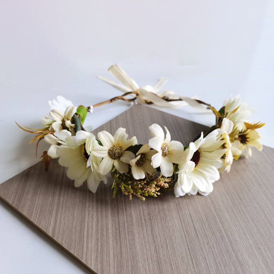 Corona pequeña de flores de girasol para niña, diadema para niña, accesorios para el cabello, tocado para mujer, guirnalda Floral, tocado nupcial: 7