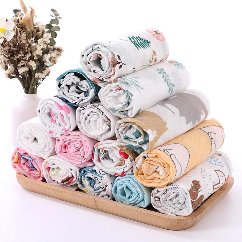 60*60 musselin Bambus Baumwolle Baby Decke Swaddle Weiche Cartoon Animal Print schal Multifunktions Wrap Spucktücher Handtuch zubehör