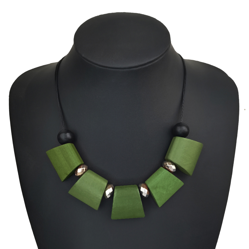 Collar con pechera étnico Vintage para mujer, escalera geométrica, collares de cuentas de madera, colgantes, nueva , joyería para el cuello: Rojo-marrón
