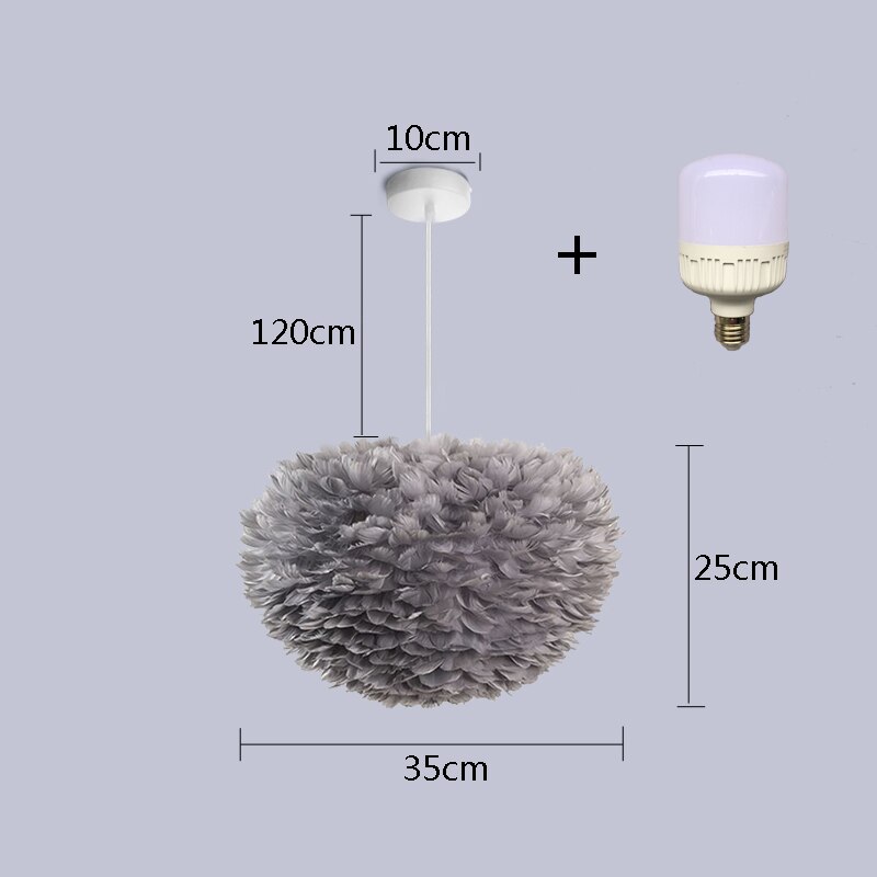 LED Pendant Feather Lamp Romantic chandelier Dreamlike Feather Droplight Kids room girl room chandeliers: grey-m