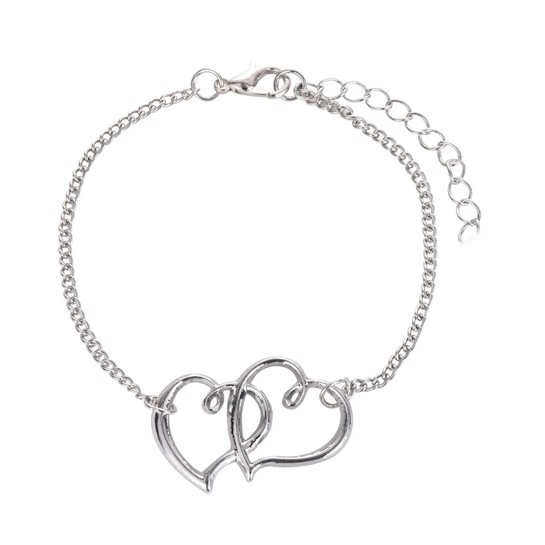 Delysia King-tobillera de plata con doble corazón para mujer, cadena de tobillo sencilla de aleación, para playa, Verano: Silver