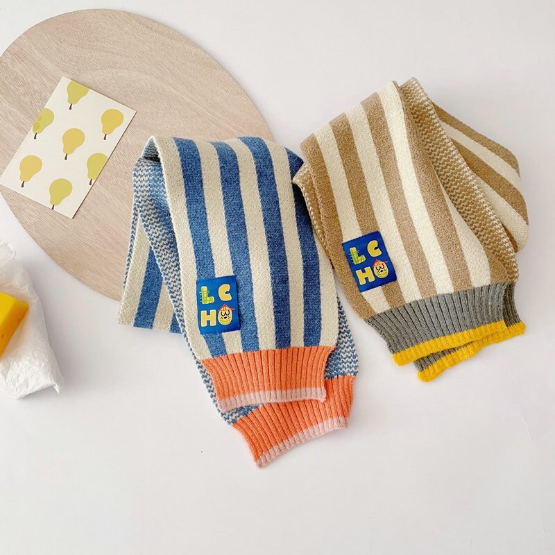 Sciarpa di lana per bambini abbinata a strisce spesse di moda in stile giapponese autunno inverno nuovi bavaglini a contrasto per bambini per ragazzi e ragazze