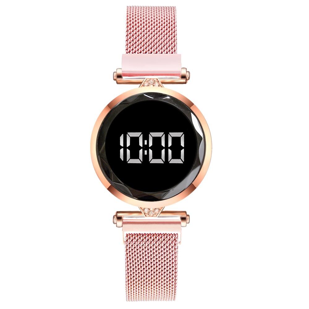 Luxe Led Vrouwen Magnetische Armband Horloges Rose Goud Digitale Jurk Horloge Quartz Horloge Dames Klok Relogio Feminino: Roze