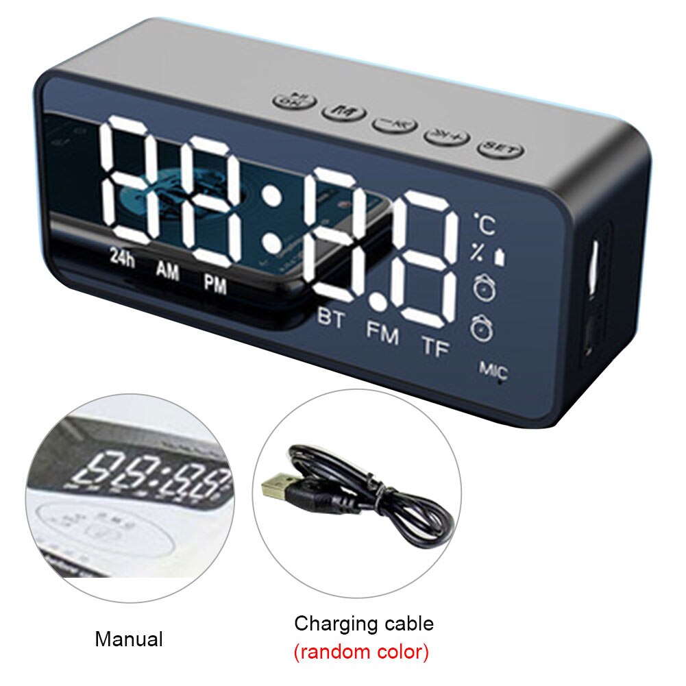 Digital Alarm Clock With Wireless Speaker Mini Household -compatible LED Display USB Rechargeable For Bedroom FM Radio