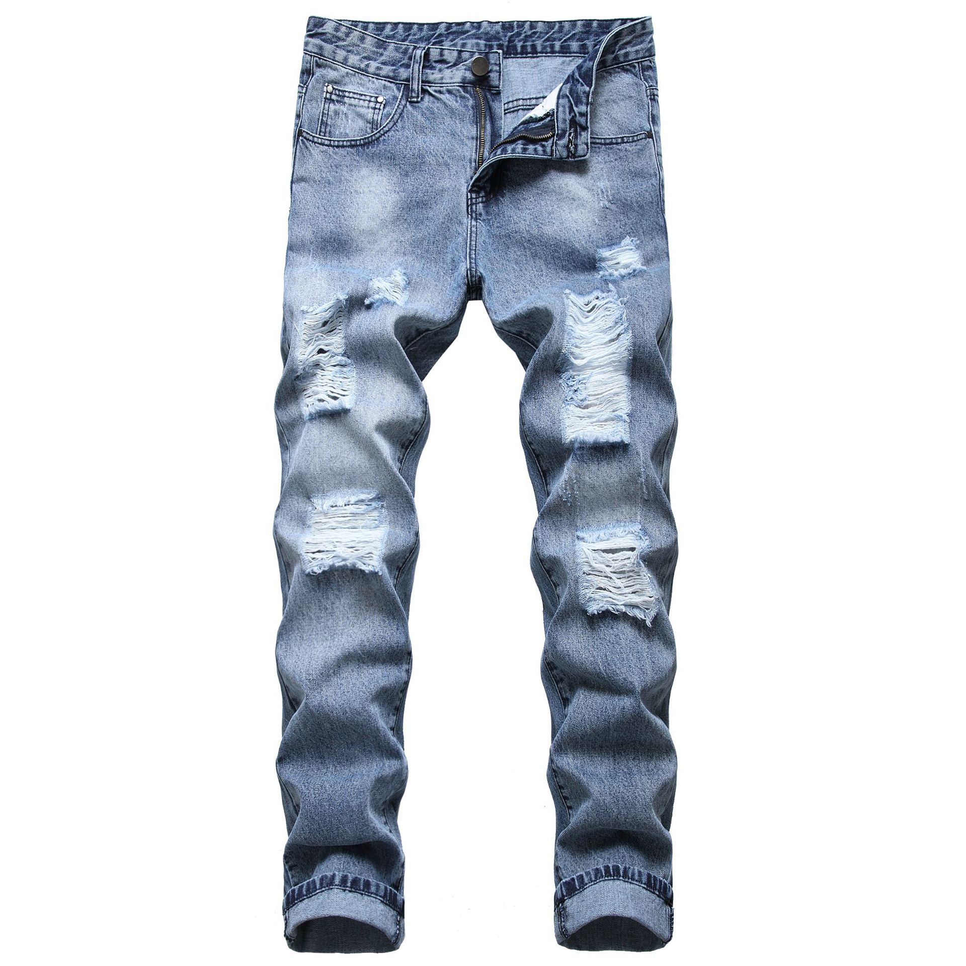 Mens Ripped Hole Jeans Casual Slim Skinny Blue Jeans para hombre Men Trousers Male Hip hop Denim Pants: E821 / 34