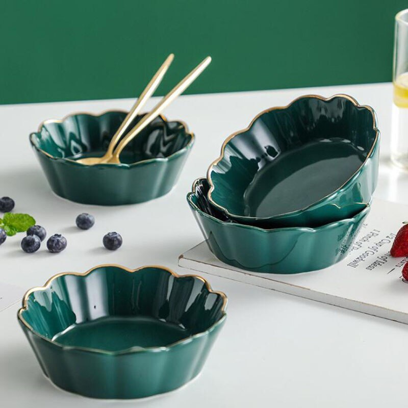 Ceramic Salad Bowl 14.5 cm Classic Green Porcelain Bowls Soup Rice Dessert Snack Bowl Luxury Phnom Penh Household Tableware