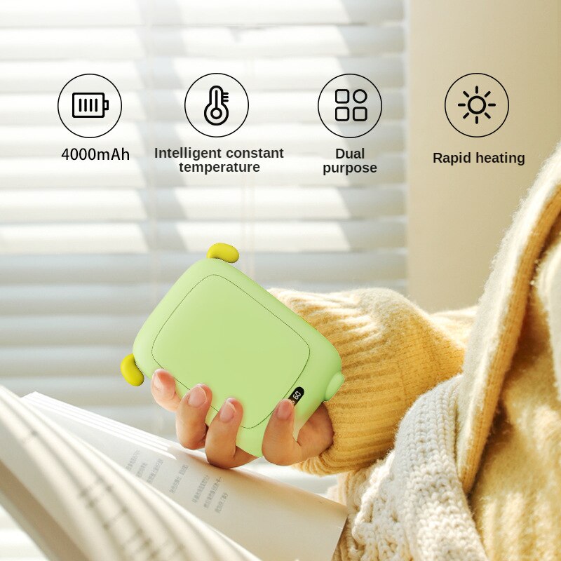 Calentador de manos 2 en 1, batería portátil recargable por USB, calentador de manos eléctrico, temperatura constante inteligente, 4000mah: Green