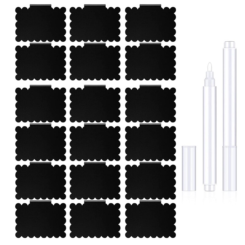20 Stuks Mand Labels Clip Set, omvatten 18 Stuks Keuken Clip Label Houder Met 2 Stuks Krijt Marker (Black Label Clip)