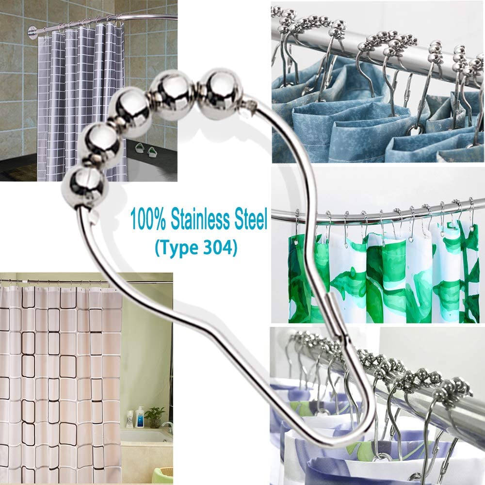 Lot de 12 crochets de rideau de douche en acier inoxydable antirouille, anneaux chromés pour salle de bain