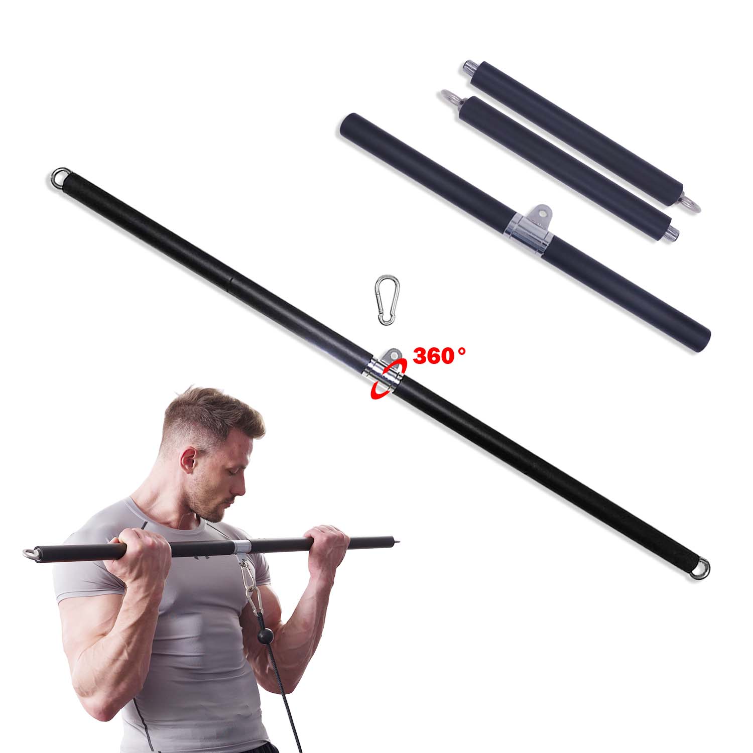 Fitness LAT Pull Down Bar Rotating Gym Handles for Pulley Cable Machine Attachments Resistance Band Training Pilates Workout Bar