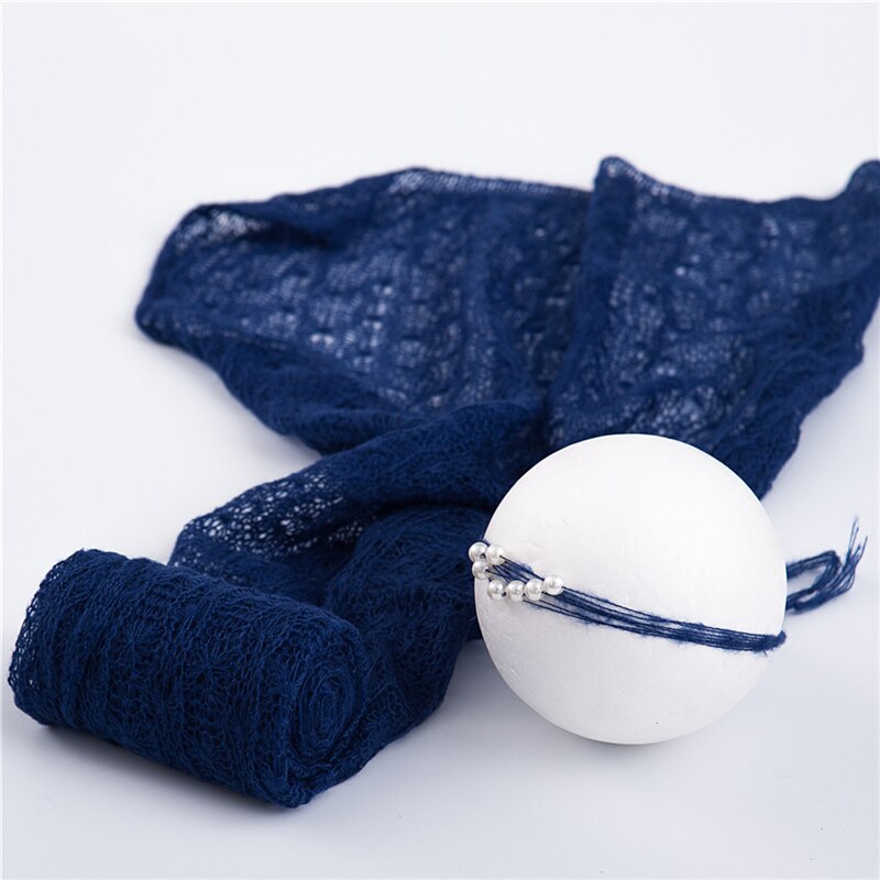 40*150 cm Newborn Baby Mohair Photography Wraps Blanket With Pearl Headband Headwear Infant Soft Knitted Wrap Cloth Accessories: Navy