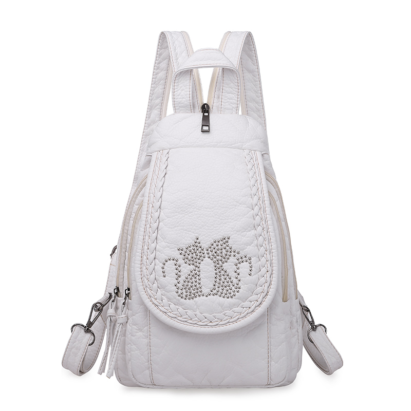 Dame rygsæk i blødt, vasket læder, sød lille rygsæk, skoletasker til piger, sac a dos, rejserygsæk, feminin mochila: Beige