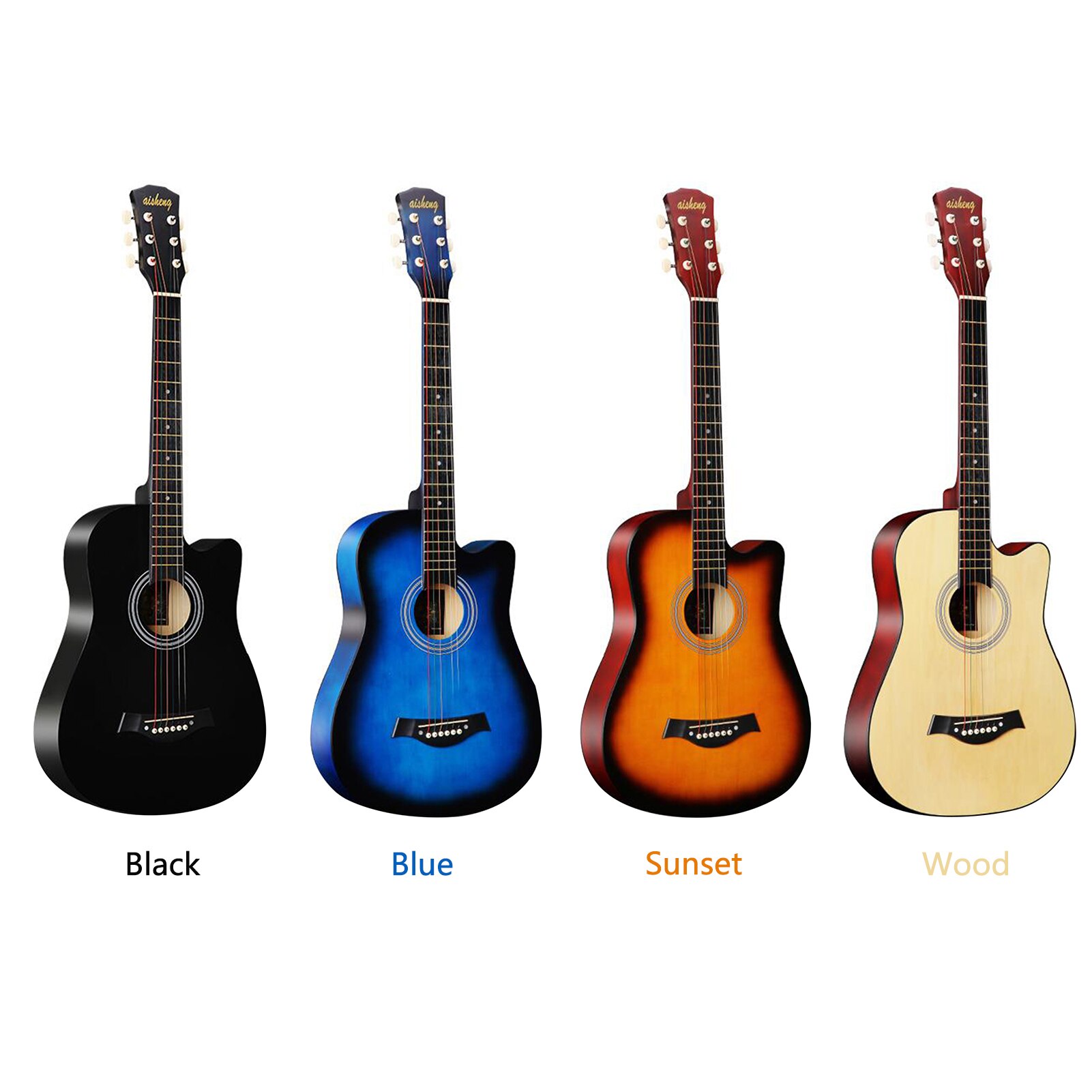 38'' Full Size Folk Acoustic Guitar Adult 38 inches 6 Strings Cutaway Folk Acoustic Guitar for Students Beginners (Wood)