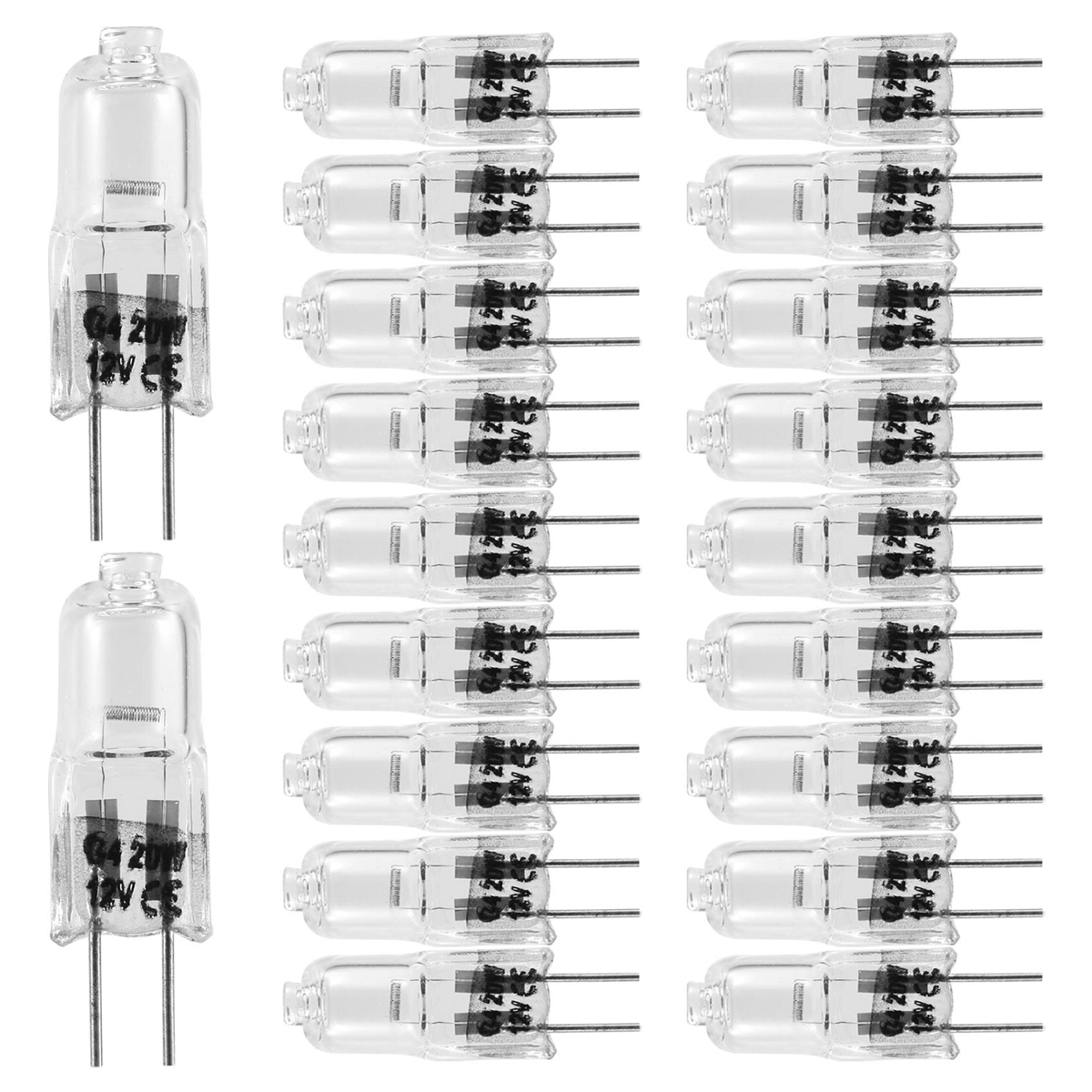 20 Stück G4-Halogenlampen, 20 W, 12 V, Halogenlampen, 2-polig, klare Lampe, für Herdbeleuchtung, Signalleuchten, Schiene