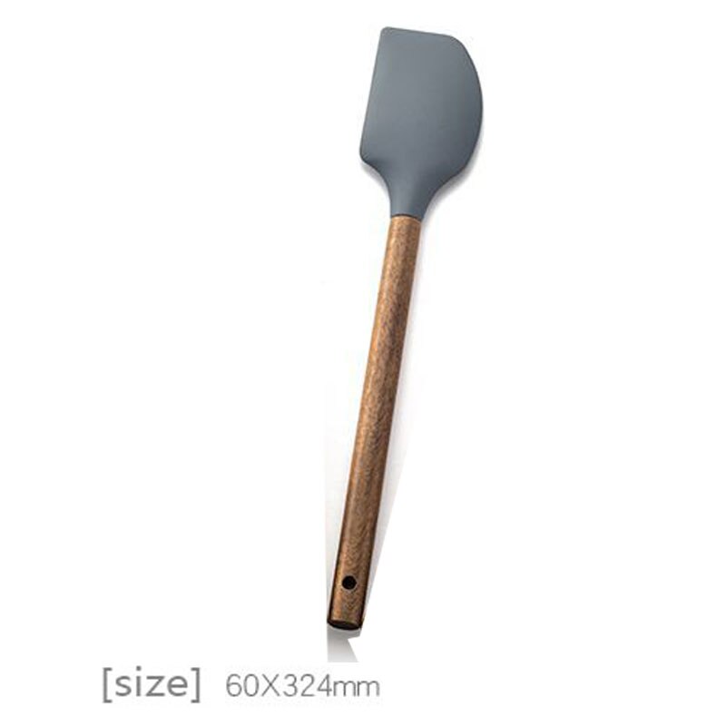 Kitchen Utensils Silica Gel Cooking Spoon Leaky Spoon Acacia Wood Spatula Wooden Handle Silicone Kitchenware Set Spatula: style 4