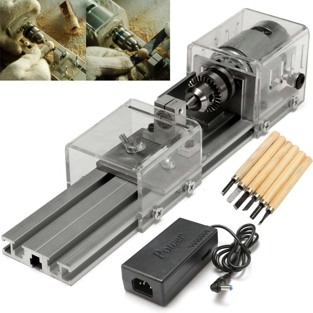 100W Mini lathe machine tools DIY Woodworking Buddha Pearl Grinding Polishing Beads Wood lathe Drill Rotary Tool DC 24V