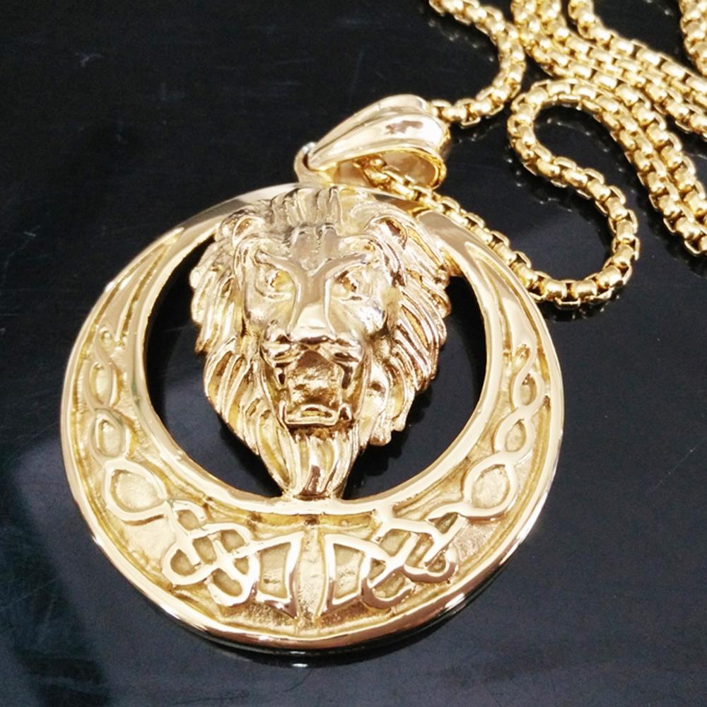 Zware Leeuwenkop Hanger Mannen Ketting Goud Kleur Rvs Sieraden Accessoires Goth Steampunk Stijl Hip Hop Jongens