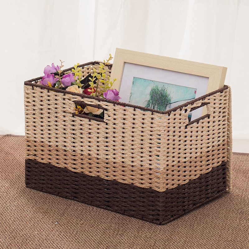 Desktop pastoral storage box with cover box sundry storage box paper rattan woven snacks toys clothing rearrangement basket