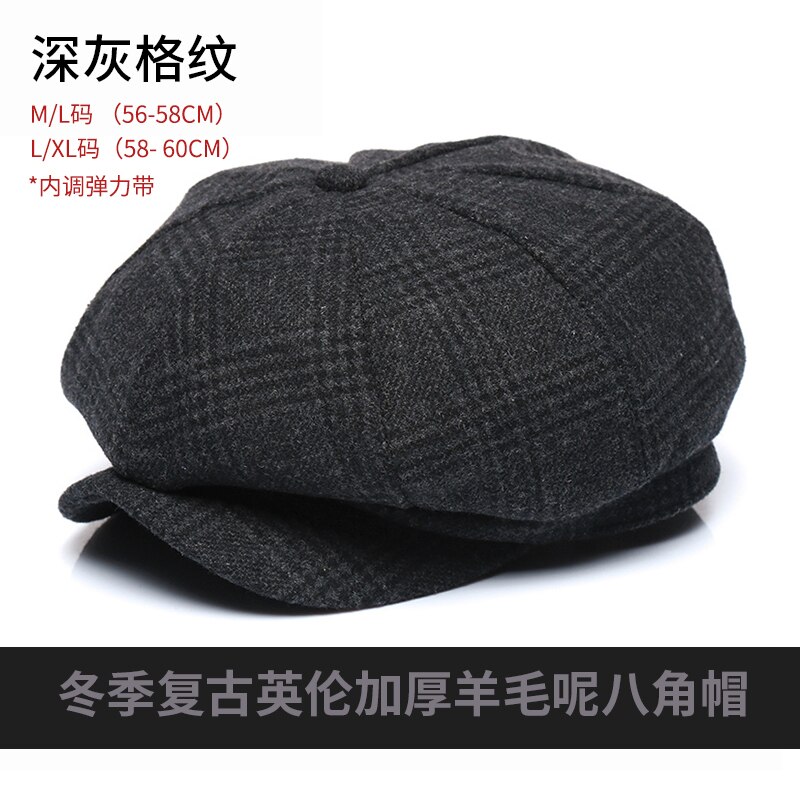 Gorro octogonal de lana gruesa para hombre, gorro de lana gruesa de tweed, fieltro para papá, Newsboy, hiedra, tamaño grande 56-58cm 58-60cm,: A3 / 56-58CM