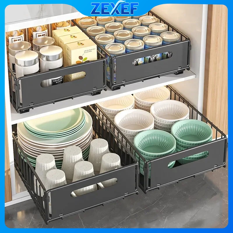 ZEXEF-estante de almacenamiento de cocina, organizador de gabinete extraíble, cajón deslizante, bandeja de almacenamiento, botella de condimentos, estante de almacenamiento de cocina para especias