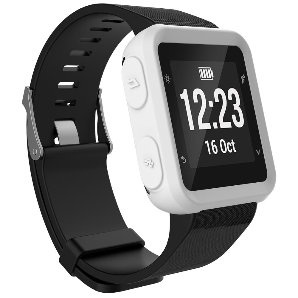 Para Garmin Forerunner 35 funda protectora de piel de silicona + película templada Smart Watch pulsera fundas de protección Accesorios: White