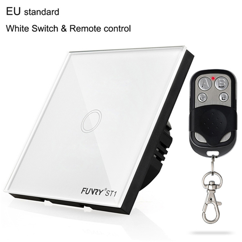 Funry ST1 1Gang EU Standard Smart Switch Remote Control/Touch Wall Light Touch Switch 170-240V Surface Waterproof Glass Panel: White remote control
