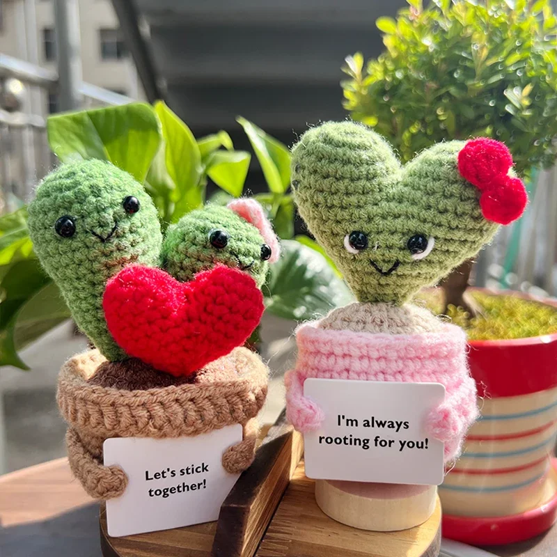 Mini lindas flores de ganchillo, rosas de Cactus hechas a mano, plantas en macetas, ramos hechos a mano, decoraciones de escritorio para el hogar: Azul