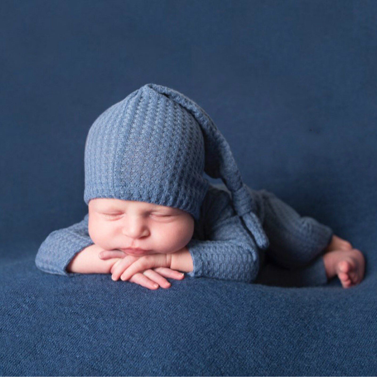 2 Stuks Pasgeboren Baby Fotografie Props Kostuum Effen Kleur Lange-Mouwen Footed Romper + Geknoopt Hoed Kleding Pak Voor baby Meisjes Jongens