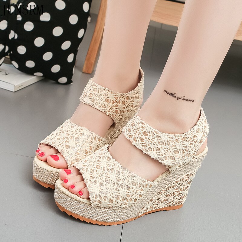Zomer Frosted Wig Vis Mond Sandalen Vrouwen Comfortabele Hoge Hak Platform Platform Open Teen Schoenen
